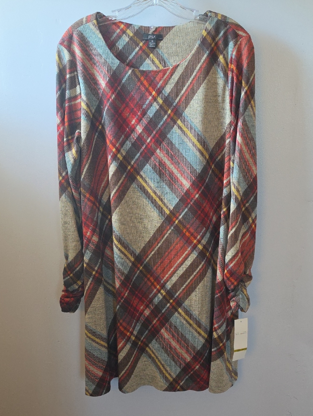 R&K Plaid Dress in Red, Brown and Light Blue